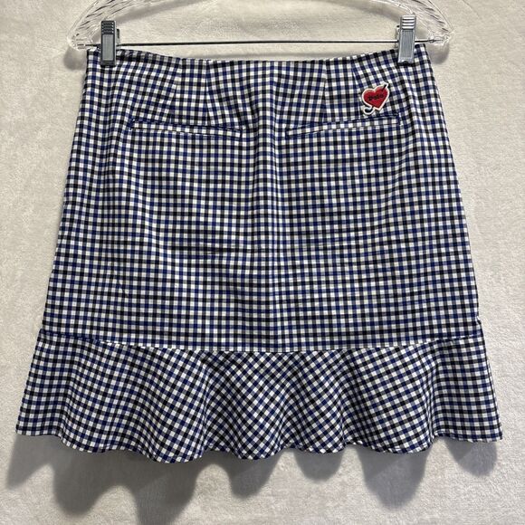 Polo Golf Ralph Lauren Ruffle Gingham Check Skort Women's 2 Blue Black White - Picture 6 of 16